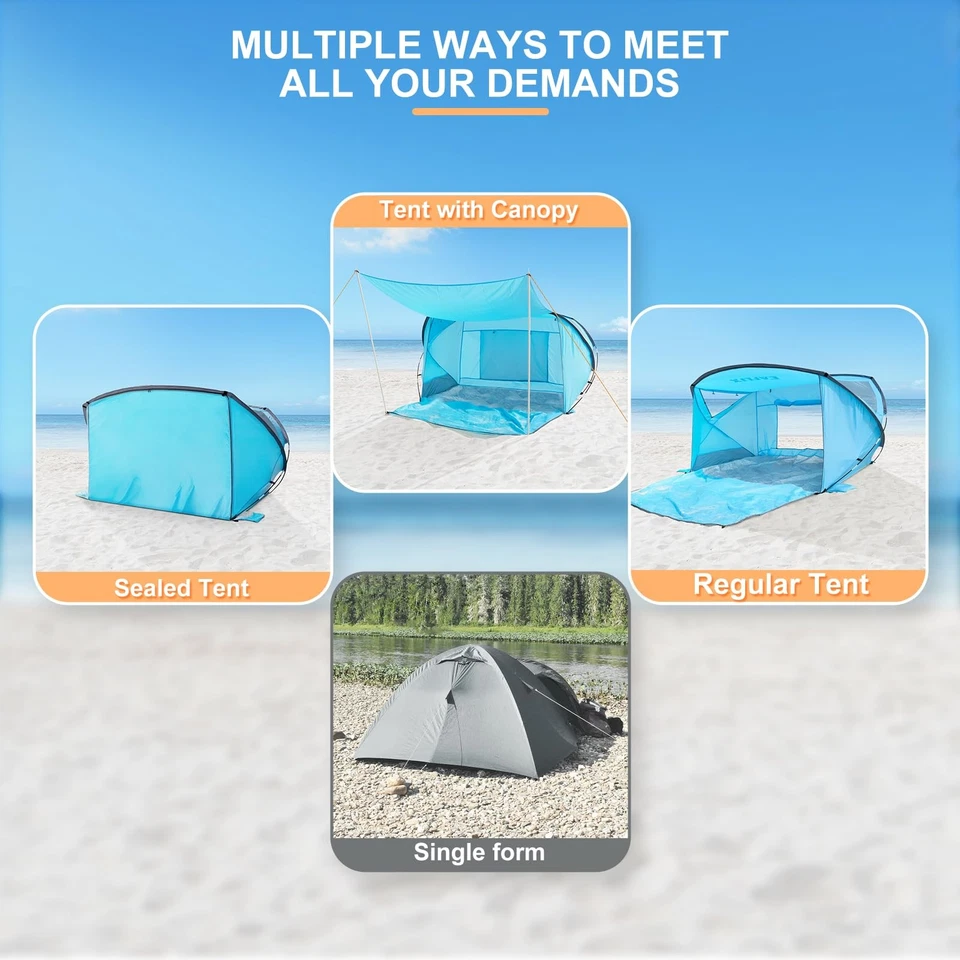 Tienda de Playa con Toldo, Cabaña Refugio Solar para 4-6 Personas, Ligera Portátil Foto 3 de 4