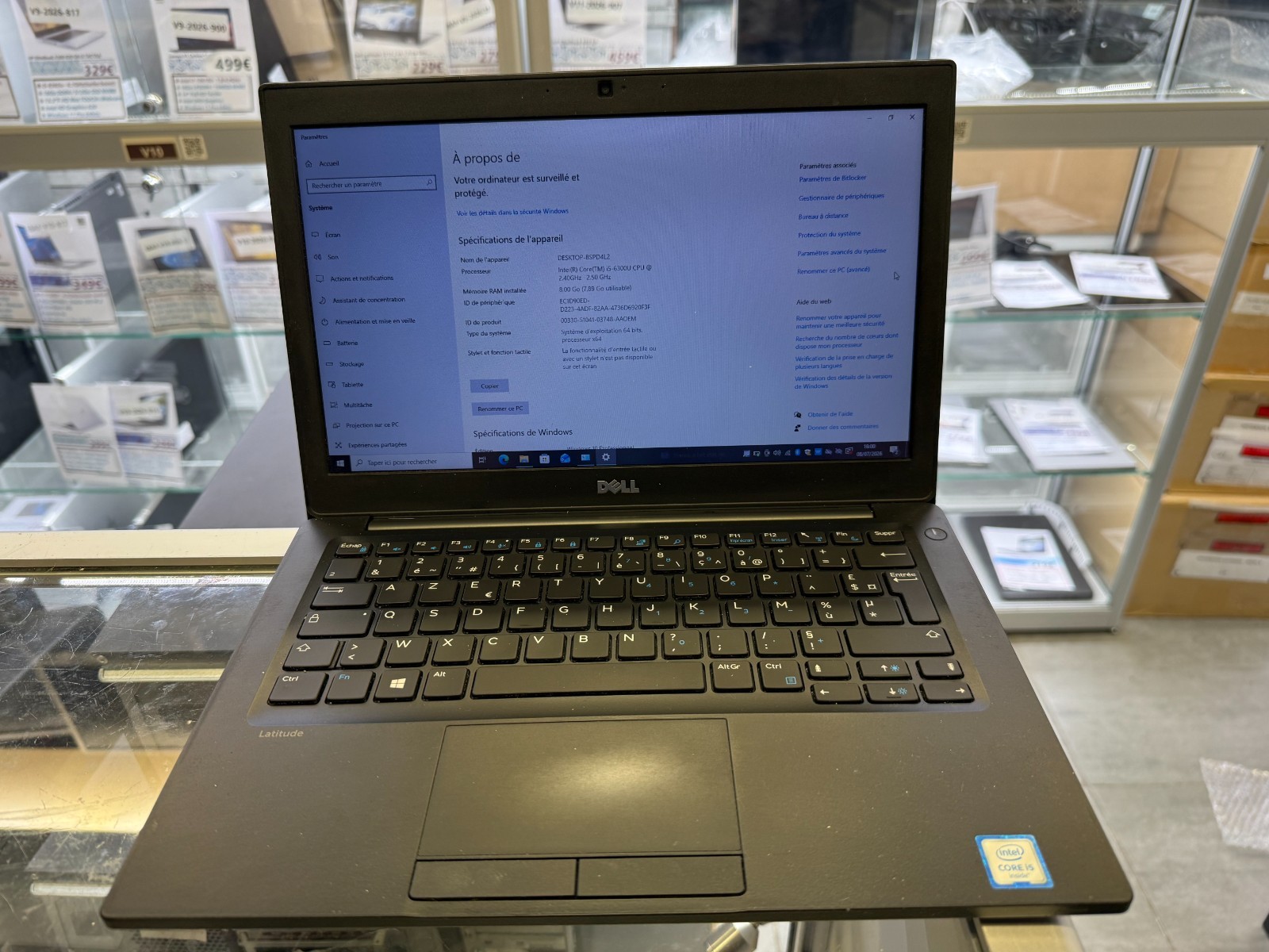PC Portable Dell Latitude 7280 – i5-6300  256Go SSD  12,5" FULL HD W10  C