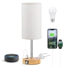 Touch Table Lamp - Cream, 3-Way Dimmable, USB A + C Charging, AC Outlet, 17.4...