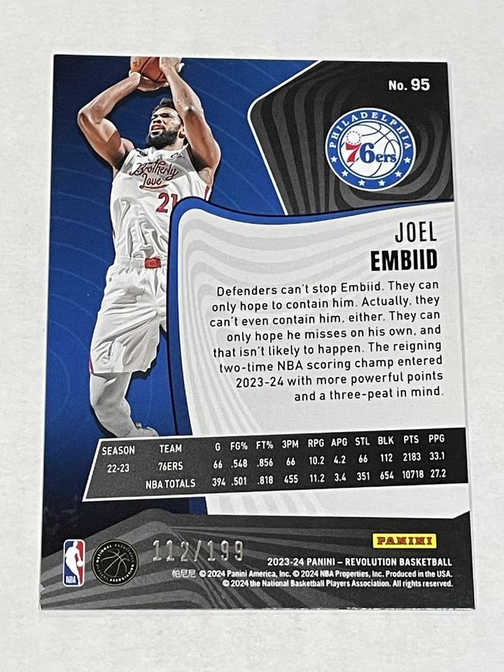 2023-24 Panini Revolution Basketball Red Swirl #/199 - Joel Embiid - 76ers - Image 2 of 2