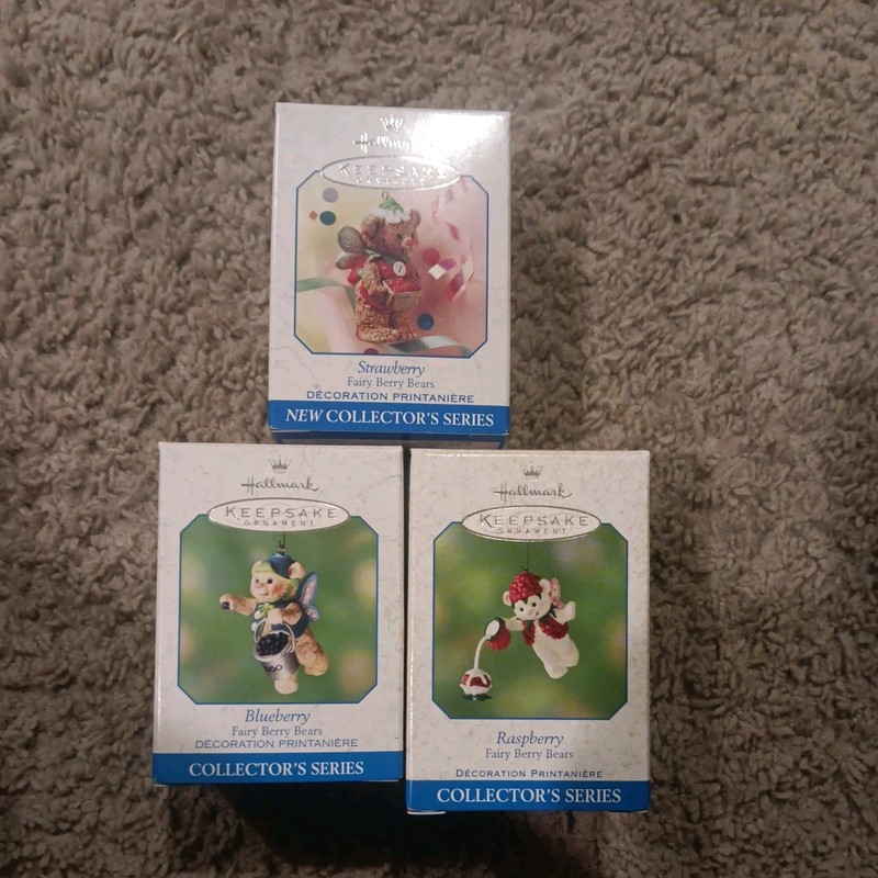 Hallmark Fairy Berry Bears 1 2 & 3 Complete Set Keepsake Ornaments IOB 1999-2001