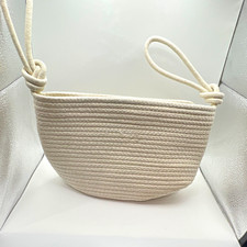 White Braided Cotton Rope Oval Storage Basket w/ Handles, 15 Qt, Boho