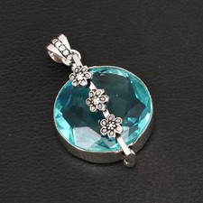 Ciondolo fiore fatto a mano pietra preziosa topazio blu gioielli per unisex 2,2" AP-37082
