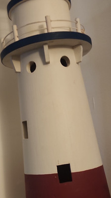 Wooden Lighthouse Figurine Nautical Painted White Blue Red Tabletop Decor