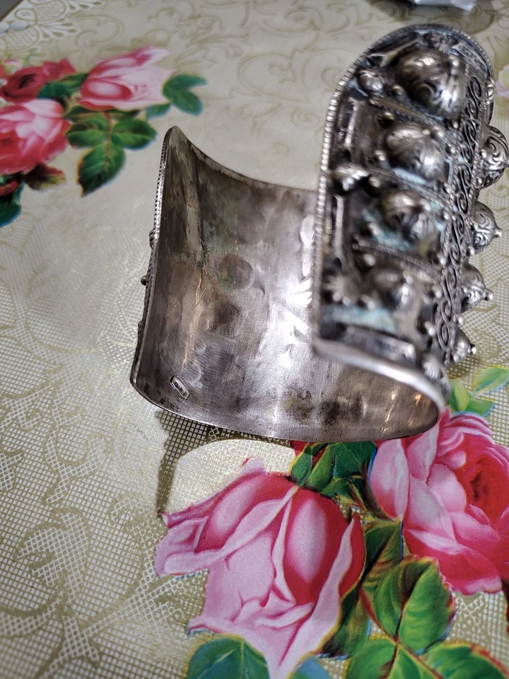 Bracciale Etnico Con Turchese Centrale Argento Con Scritta Allah - Immagine 4 di 4