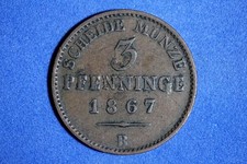 1867 B German States Prussia 3 Pfenninge Copper Coin #M25417