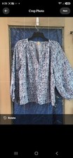 a.n.a Women s Blue Floral V-Neck Long Sleeve ...