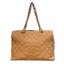 CHANEL GST Tote A50995 Caviar Leather Beige Gold Hardware Dust Bag #OK2156