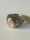 Sterling Silver 925 Ring Vintage Mother Of Pearl Boho Beachy Ocean Size 7