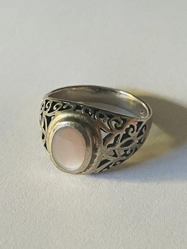 Sterling Silver 925 Ring Vintage Mother Of Pearl Boho Beachy Ocean Size 7