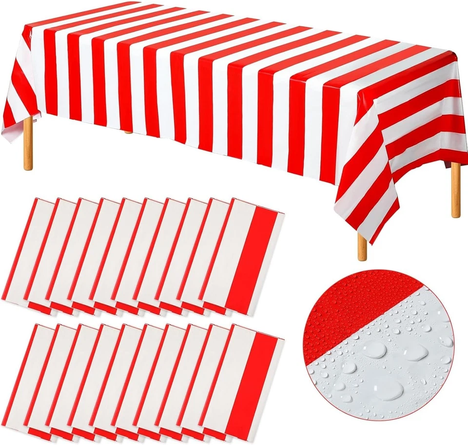 Large Rectangular Red and White Striped Tablecovers: Perfect for Holiday Parties - Image 3 of 4
