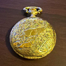 Full Hunter Pocket Watch Yellow Gold-Tone Metal Case White Roman Dial Seconds