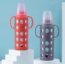 MiniTree Glass Baby Bottle 8oz w/ Food Grade Silicone Cover - Purple