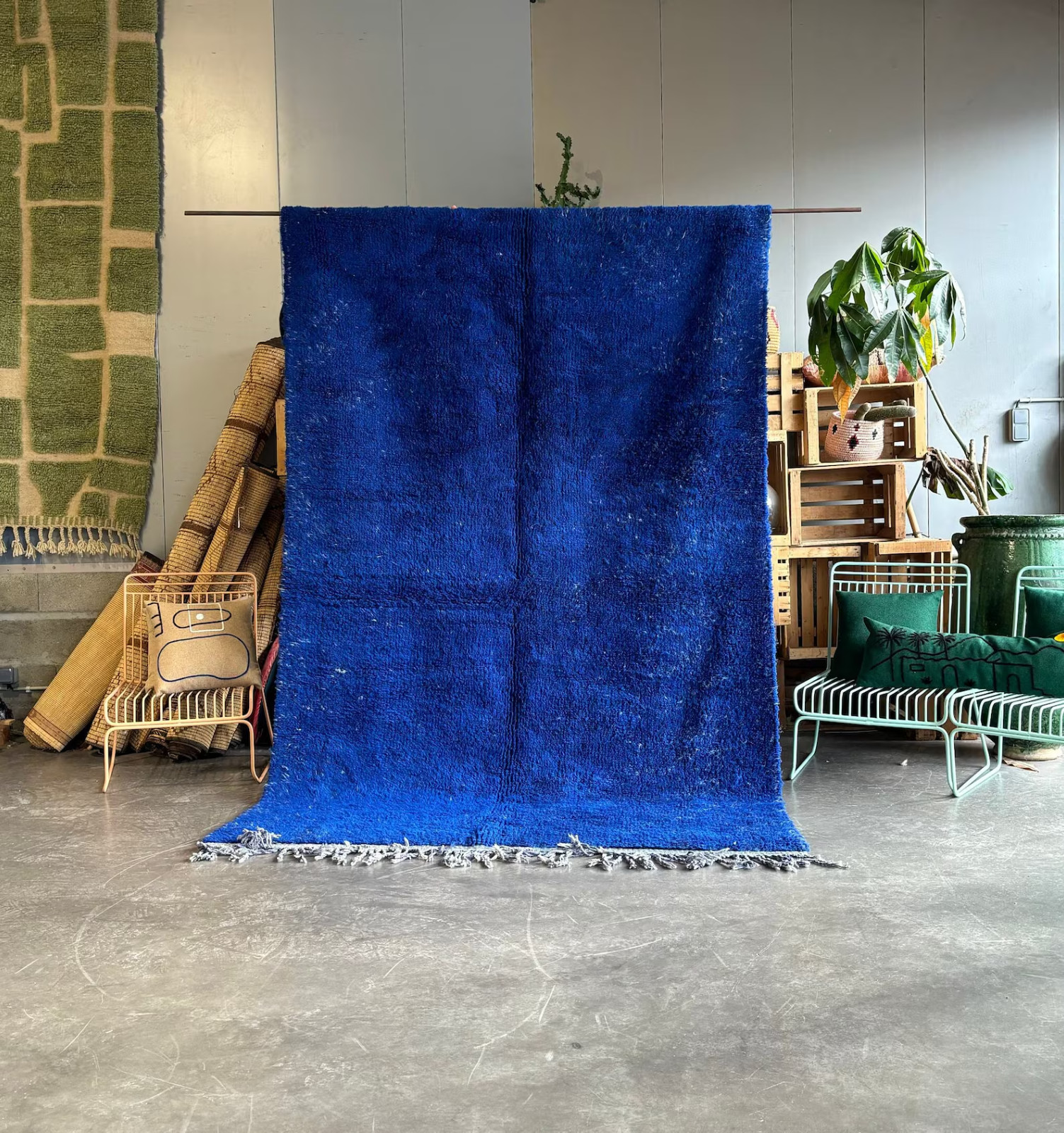 Handmade Moroccan Berber Wool Rug Color Blue Luxury Design Carpet Rug