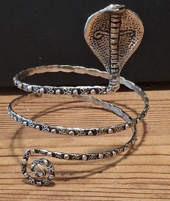 Cobra Snake Arm Cuff Bracelet Silver Tone Adjustable Boho Statement India