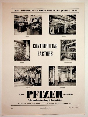 Pfizer 1939 Original Print Advertisement 8x11 Black White Chemical Industry