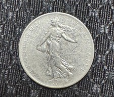 1 Franc Signature  O. Roty  Large O 1960 France Coin KM# 925.1