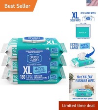 Extra Large Unscented Flushable Wipes, 180 Count - Hypoallergenic Eco-Friendly