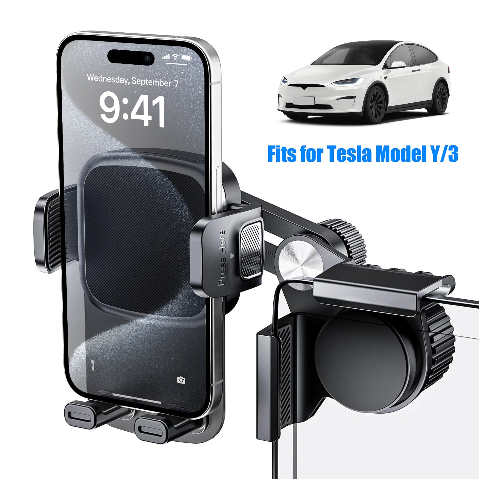 Car Phone Mount for Tesla Model 3/Y/Cybertruck Screen 360°Adjustable Clip Holder-image