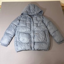 Zara Puffer Jacket Kids Size 13-14 Blue Gray Hooded Sorona Insulated Quilted
