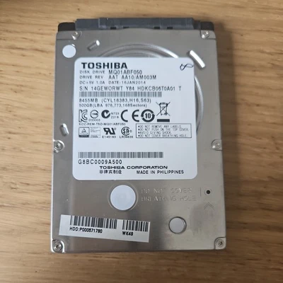 Toshiba 500GB 2.5" Slim Laptop Internal Hard Drive HDD SATA 6Gb/s MQ01ABF050 7mm - Image 1 of 2