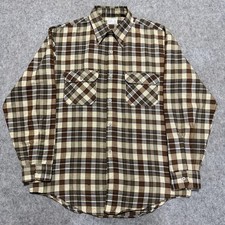 Vintage JCPenney Big Mac Shirt Mens Large Brown Green Plaid No-Iron Workwear 70s
