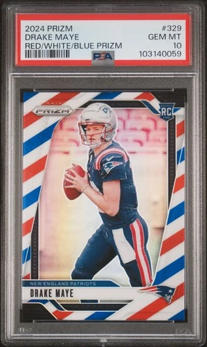 2024 PANINI PRIZM RED/WHITE/BLUE PRIZM #329 DRAKE MAYE ROOKIE RC PSA 10 GEM MINT