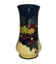 Vintage Ceramic Vase Tuscan Faience England Hand Painted Fruit Design