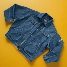 VTG FUBU Jean Jacket Men Sz 2XL Blue Denim Hip Hop Streetwear Spell Out Y2K 90s