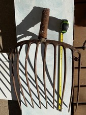 Large Primitive Pitchfork Head 10 Tine Antique Silage Pitch Fork Tool Vtg Farm