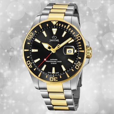 Jaguar Herrenuhr Edelstahl silber gold Jaguar Pro Diver Armbanduhr UJ863/D