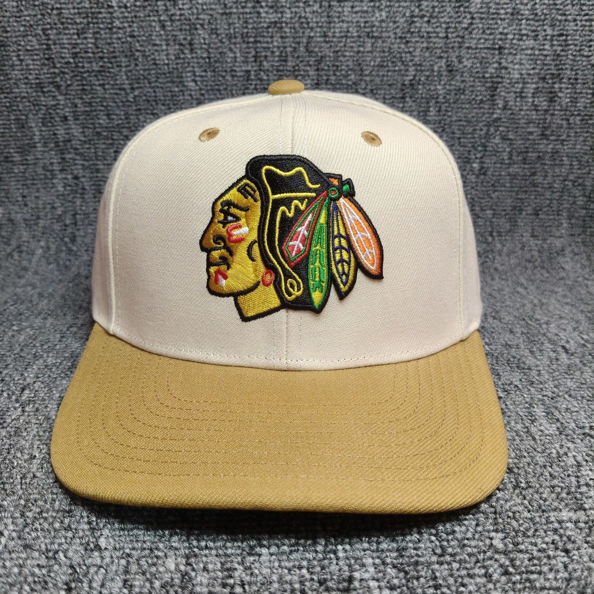 Mitchell & Ness Chicago Blackhawks Snapback Hat Tan White One Size