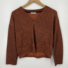 Zara Trafaluc Long Sleeve Blouse Women's Size S Orange Bronze V Neck Crop