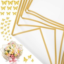 20 Sheets Flower Bouquet Wrapping Paper Pieces Gold Butterfly