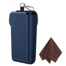 Double Glasses Case with Carabiner Hook, Portable Vegan Leather Eyeglass Navy