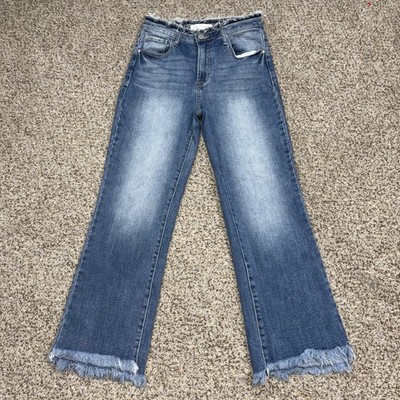 Risen Jeans Women's 5/27  High Rise Mom Jeans Raw Hem Fits 26 X 26