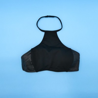 Victorias Secret Medium Black Padded Matte Accent Bikini Top Halter Swimwear VS