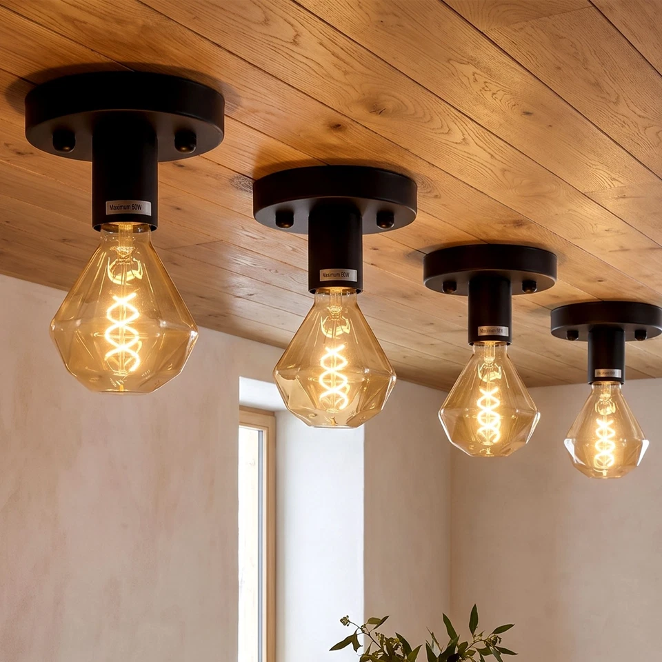 industrial ceiling light e27 semi flush mount light metal light for living room 