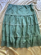 Vintage y2k Blue Cotton Tiered Crochet Embroidered Boho Peasant Skirt 18W Plus