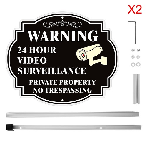 Video Surveillance Sign Outdoor with Stake-12" x 28" No Trespassing Private P... - Picture 2 of 8