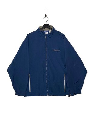 Vintage Reebok Windbreaker Jacket Navy Blue Embroidered Logo Lightweight Größe M