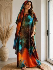 Long  silky satin slip Kaftan Dress Geometric...