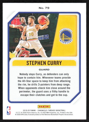 2019-20 Panini Chronicles #79 Stephen Curry/Threads! *PWE* - Picture 2 of 2