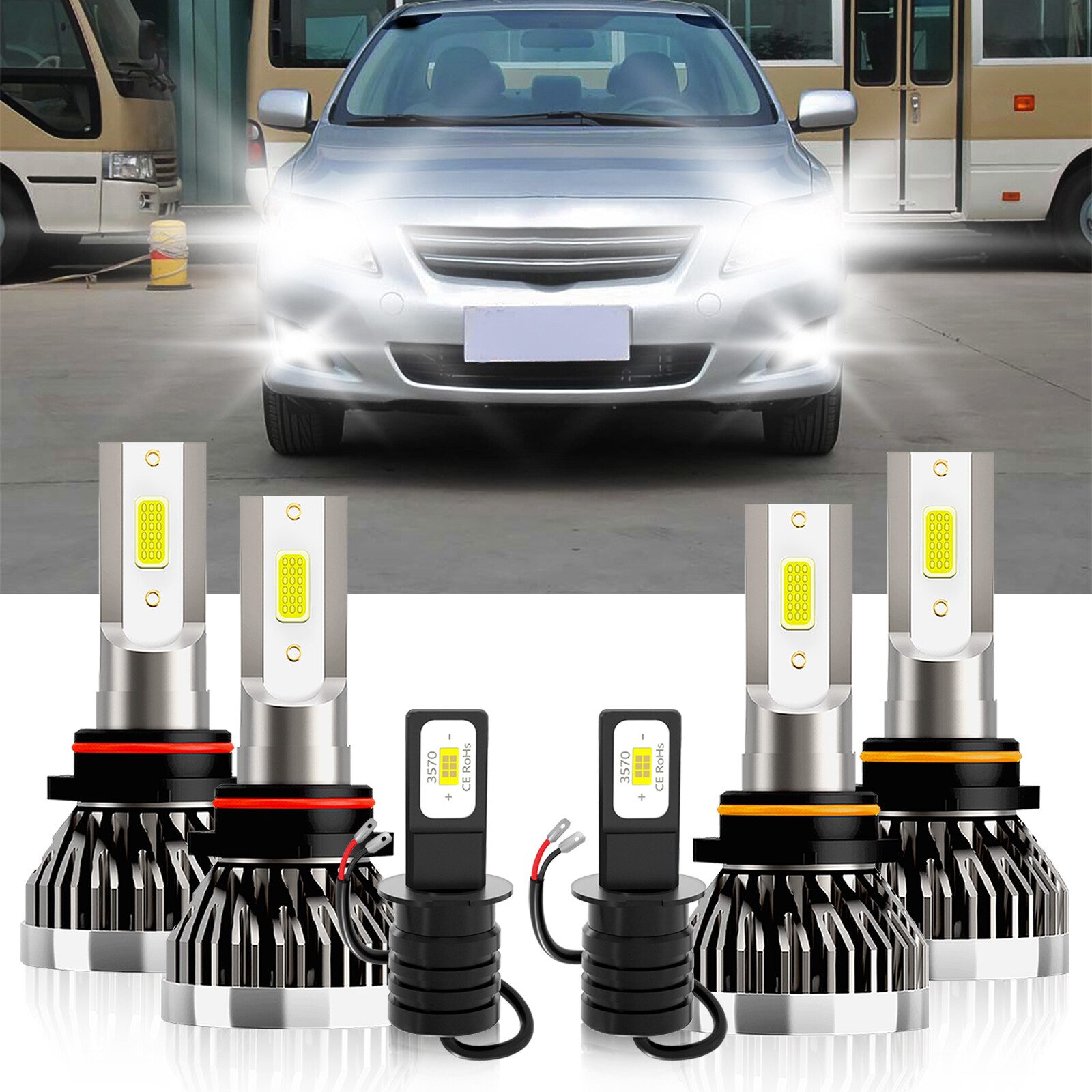 LED Headlight Kit Bulbs High Low Beam+Fog Light For Toyota Corolla 2001-2004