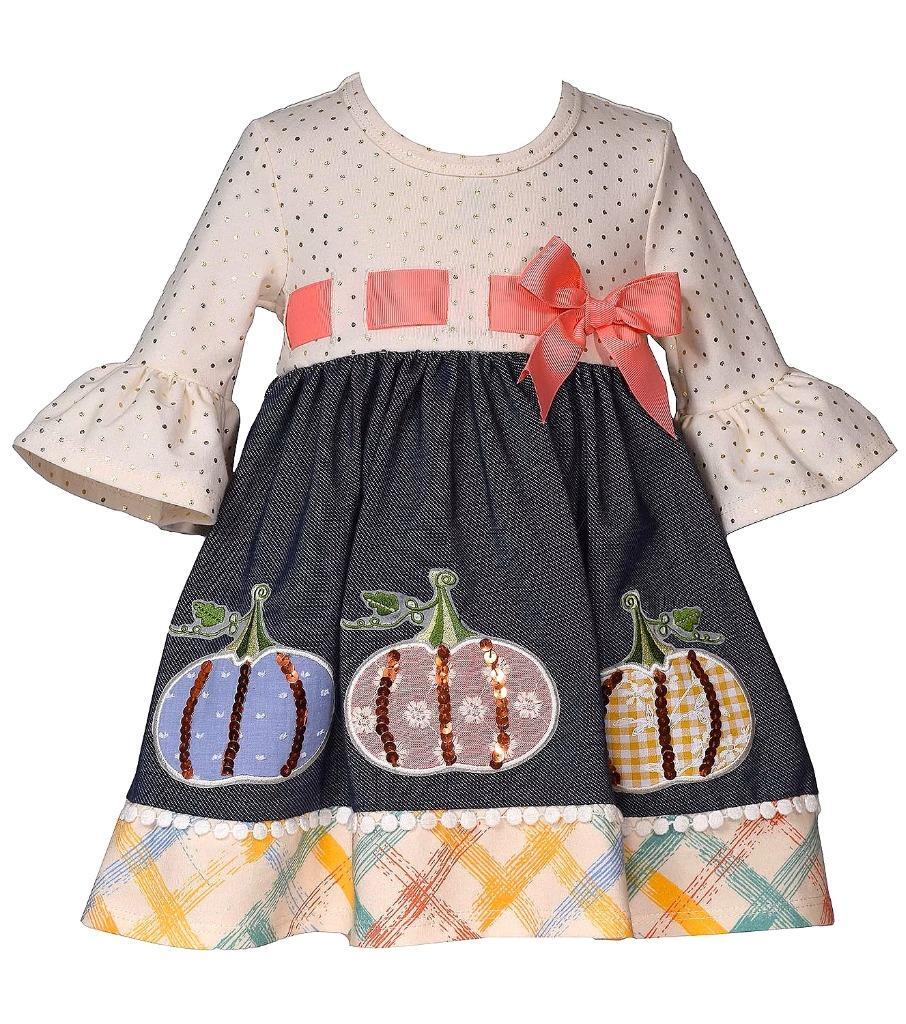 sequin pumpkin dress Bonnie Jean Baby Girls Pumpkin Appliqué Dress, 24 Months, Cotton
