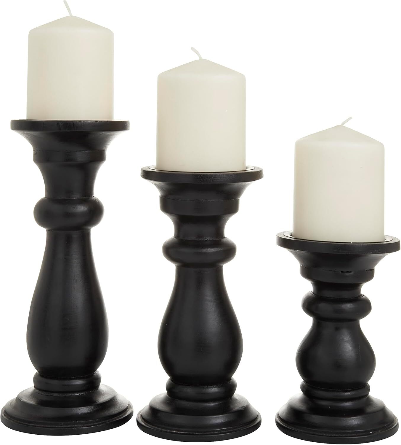 Deco 79 Traditional Mango Wood Round Candle Holder, Set of 3