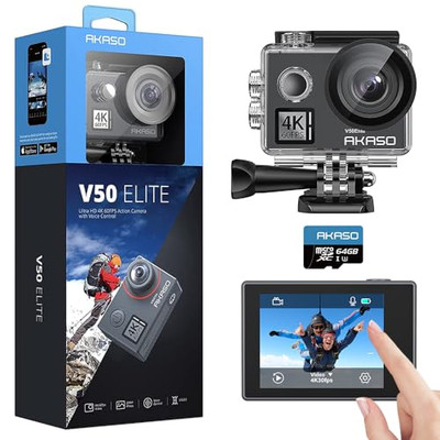 AKASO Action Camera 4k60fps V50Elite Touch Screen 64GB microSD Memory Card WiFi