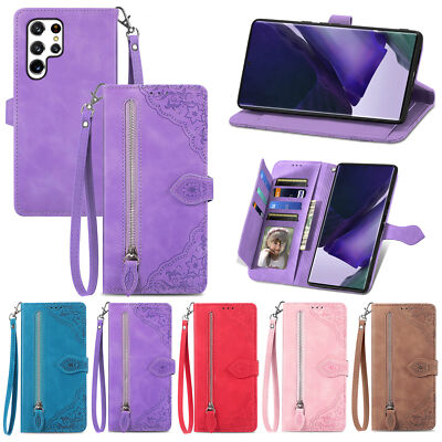 For Samsung S25 Ultra S23+ S24 FE S22 S21 Magnetic Leather Wallet Zipper Case
