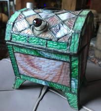 Unusual Handmade Stained Glass Style Box-Red Green Accents-5"x6"x5"-As Is