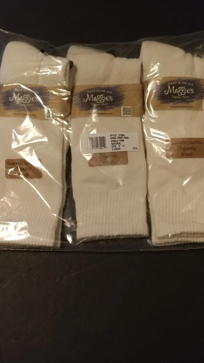 3 pair Maggies Certified Organic wool calf socks Sz. 9--11 NATURAL COLOR